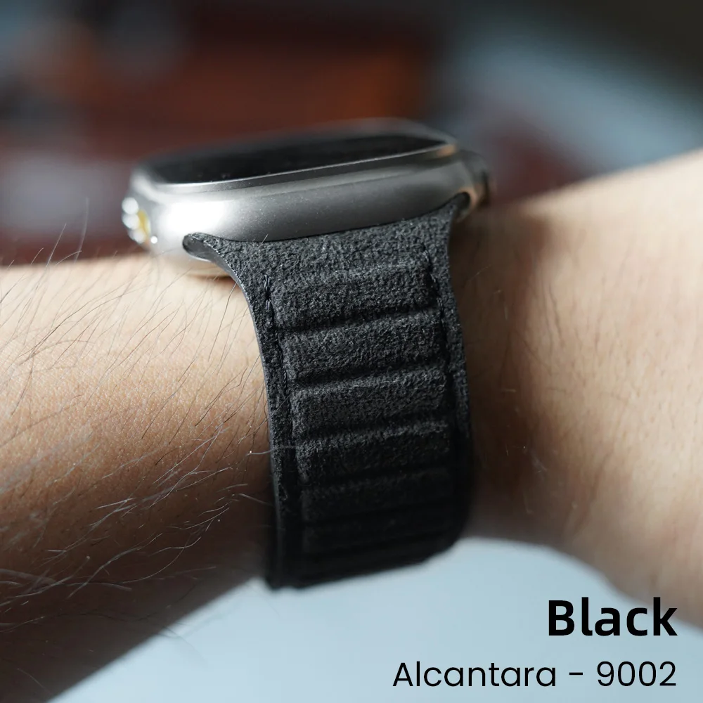 Correa magnética ALCANTARA para Apple Watch Ultra 2 Band 49mm 46mm 45mm 44mm accesorios de cuero de ante para iWatch 10 9 8 7 6 5 SE: XXL / Oliva oscuro