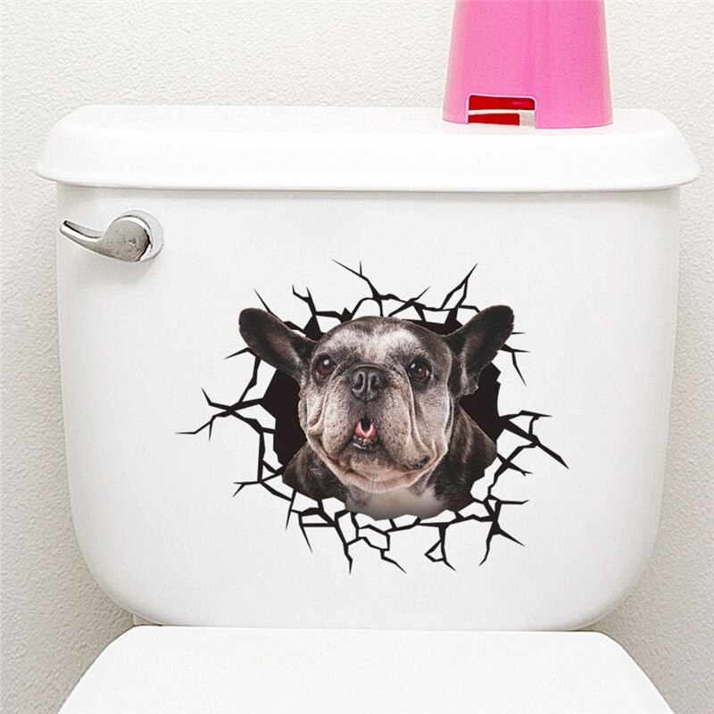 Grappige Honden Wc Stickers Voor Washroom Home Decoratie Diy Vivid 3d Gebroken Gat Patroon Puppy Muurschilderingen Creatieve Pvc Muur decal