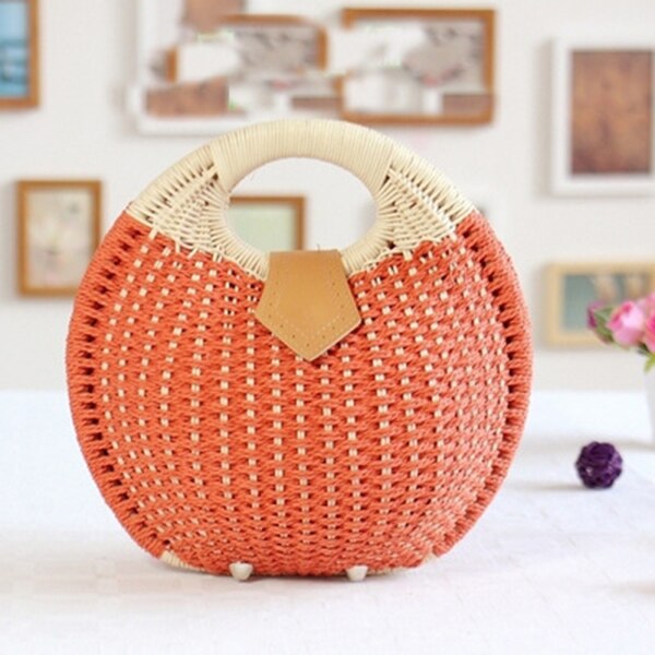 Summer Beach Bag Straw Bag Shell Shaped For Ladies Women's Handbags Handmade Bohemian Bali Rattan Handbags Women Purse: Orange