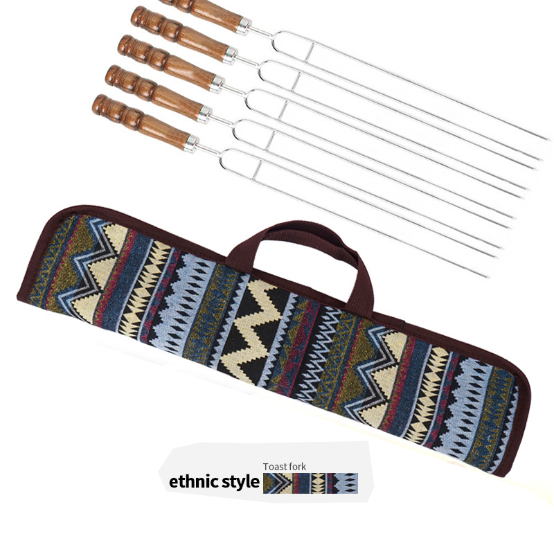 Tenedor para barbacoa en forma de U, brochetas para asar de acero inoxidable con bolsa de transporte para parrilla y parrilla al aire libre, 5 uds.: ethnic style