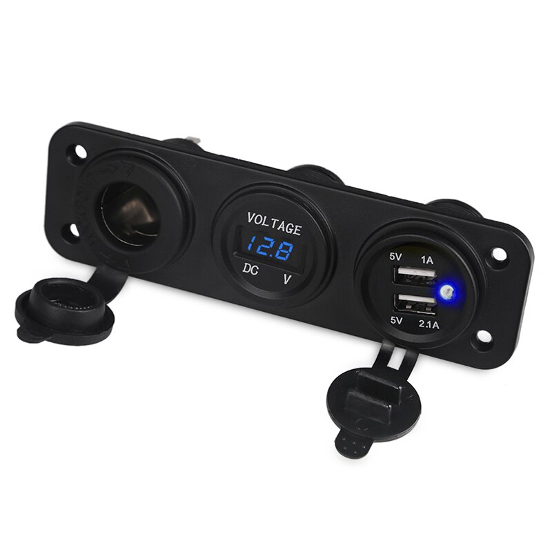 Urbanroad Dc 12V Motorfiets Boot Auto Dual Usb Lader Sigarettenaansteker Adapter Met Voltmeter Auto Usb Socket 5V 4.2A: Blauw