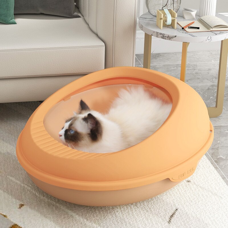 Grand bac à litière Semi-fermé pour chat, anti-projection, bassin en forme d&#39;oeuf amovible, toilette pour animaux de compagnie, fournitures pour chats