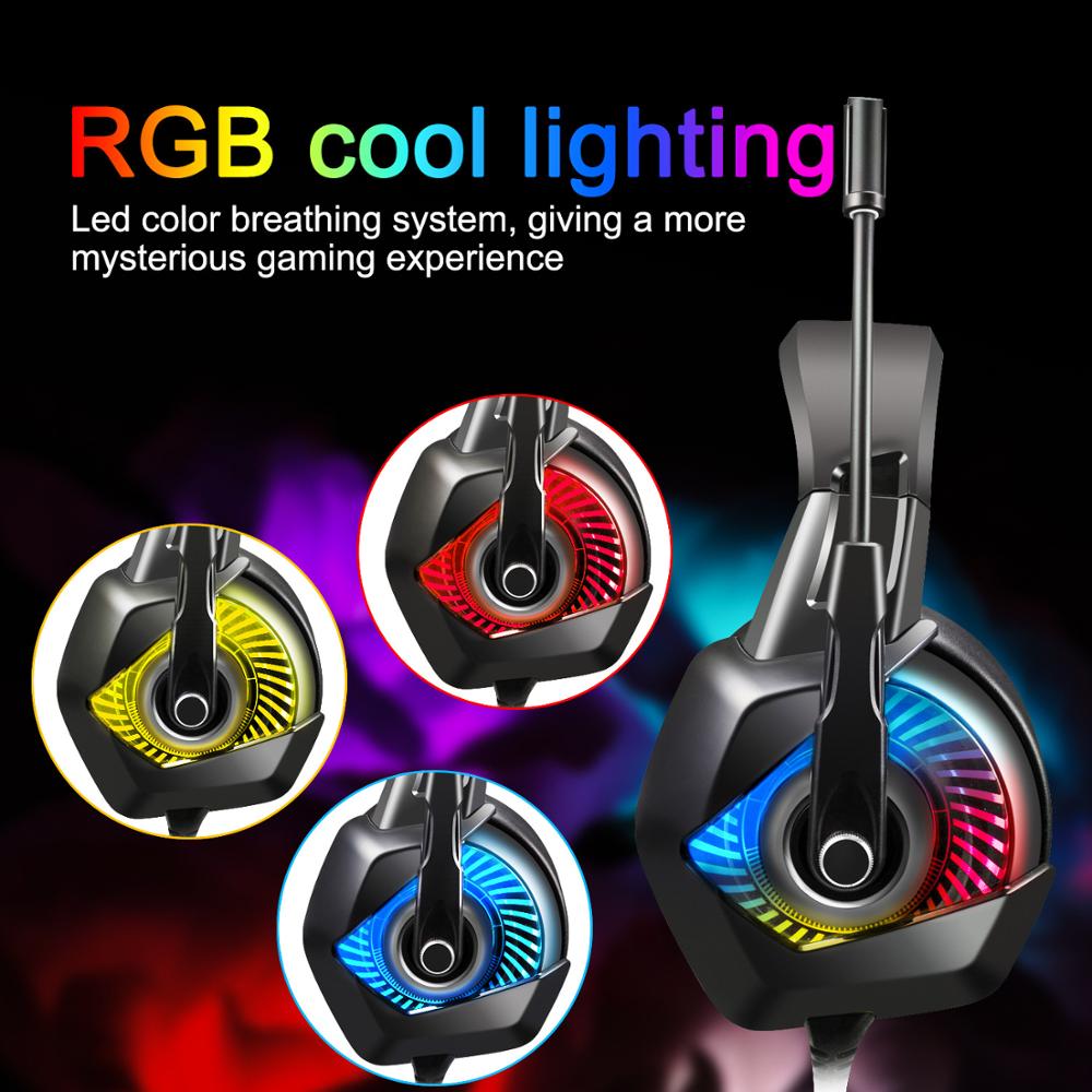 ONIKUMA K6 słuchawki gamingowe PS4 zestaw słuchawkowy casque przewodowy komputer Gamer Stereo z mikrofonem światła RGB dla XBox One/Laptop