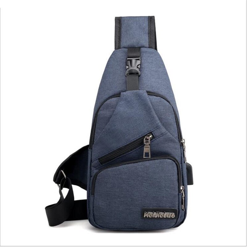 Bolso de pecho antirrobo para hombre, de hombro con carga USB bandolera, bolsos cortos de colegio y viaje: navy