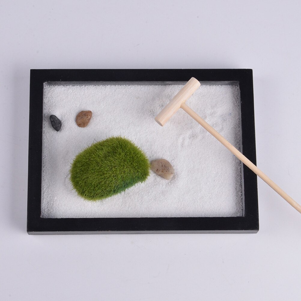 Huisdecoratie kleine zwarte schaal zen rotstuin mediterend beeld hark zandbak thuis meditatie zen tuin huisdecoratie (zwart)