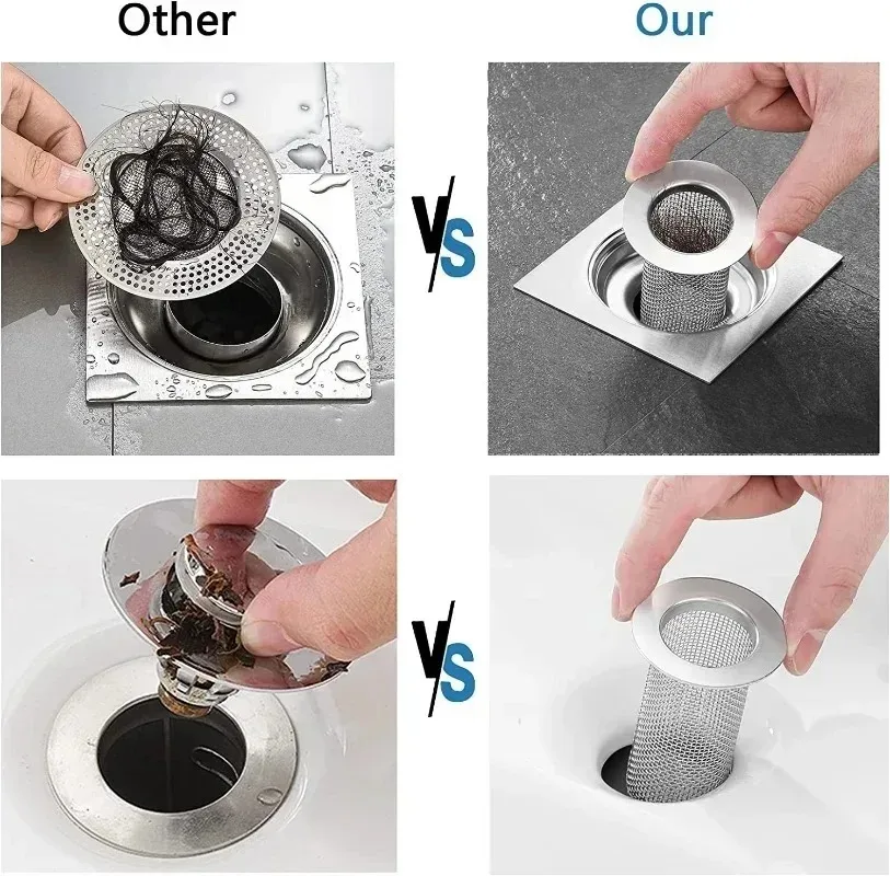 Köksavlopp i rostfritt stål filternät handfat anti-igensättning badkar hårfångare dusch läckagenät sil badplugg verktyg