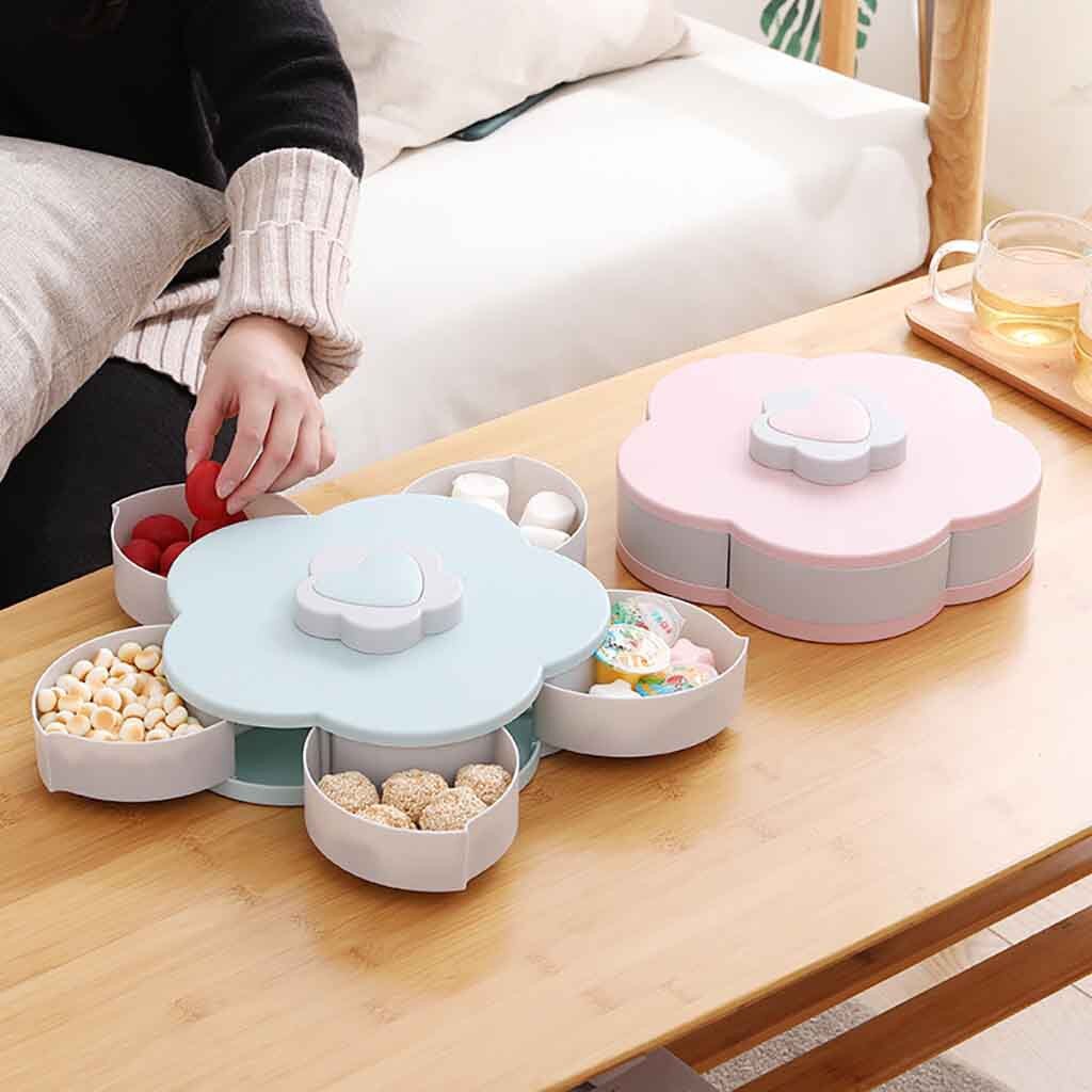 Bloom Rotating Petal Candy Box Snack Tray Case Nut Storage Box Rotation Dried Fruit Fruit Plate Wedding Home #T2G