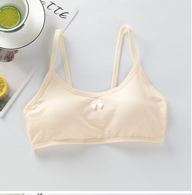 Cotton Girls Training Bra 12-16 Years Old Adolescent Girl’s Sport Bras Kids Underwear Push Up Teens Bras With Chest Pad: Beige