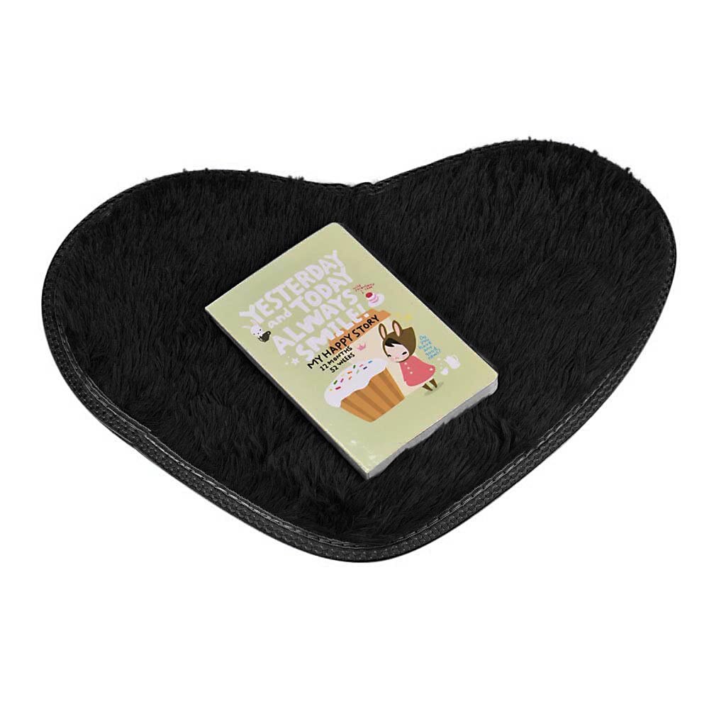 Ouneed hjerteformet fluffy tæppe shaggy gulvmåtte blød imiteret pels hjemme soveværelse behåret tæppe 40*28cm skridsikre sorte bademåtter  z30701