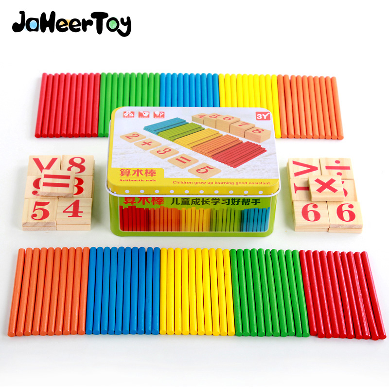 JaheerToy Rekenen Speelgoed voor Kids Count de Stok Houten Speelgoed Ijzeren Doos Pakket Wiskundige Bediening 3-4-5-6-7-8 Jaar