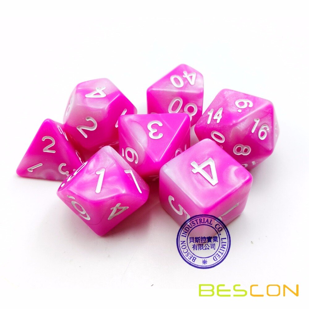 Bescon Gemini Polyhedrale Dobbelstenen Set Roze Bloesem, twee-Tone Rpg Dobbelstenen Set Van 7 D4 D6 D8 D10 D12 D20 D % Baksteen Box Pack