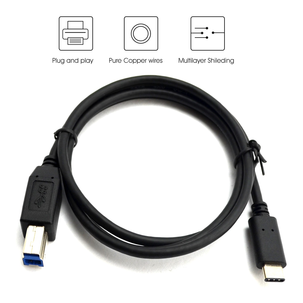3ft usb-c usb 3.1 c type stik til usb 3.0 b type han datakabel til mac pro dell mobiltelefon &amp; printer og harddisk 1m
