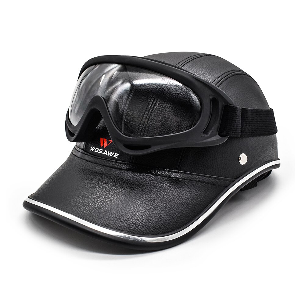 Wosawe cykelhjelm tysk læder vintage casco motorcykel åbent ansigt retro halvhjelm chopper cykel pilot motobike hjelm: Hjelmglas c