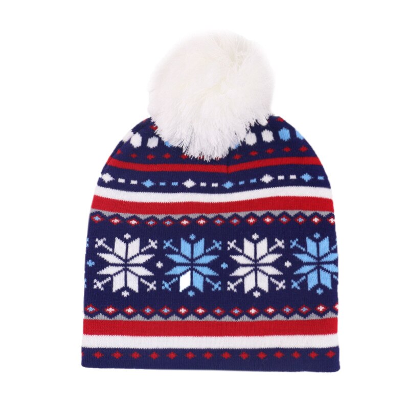 Julehue vinter på julen strikket uld jacquard hue unisex varm med kuglehue hat elg dekorativ kasket: 2