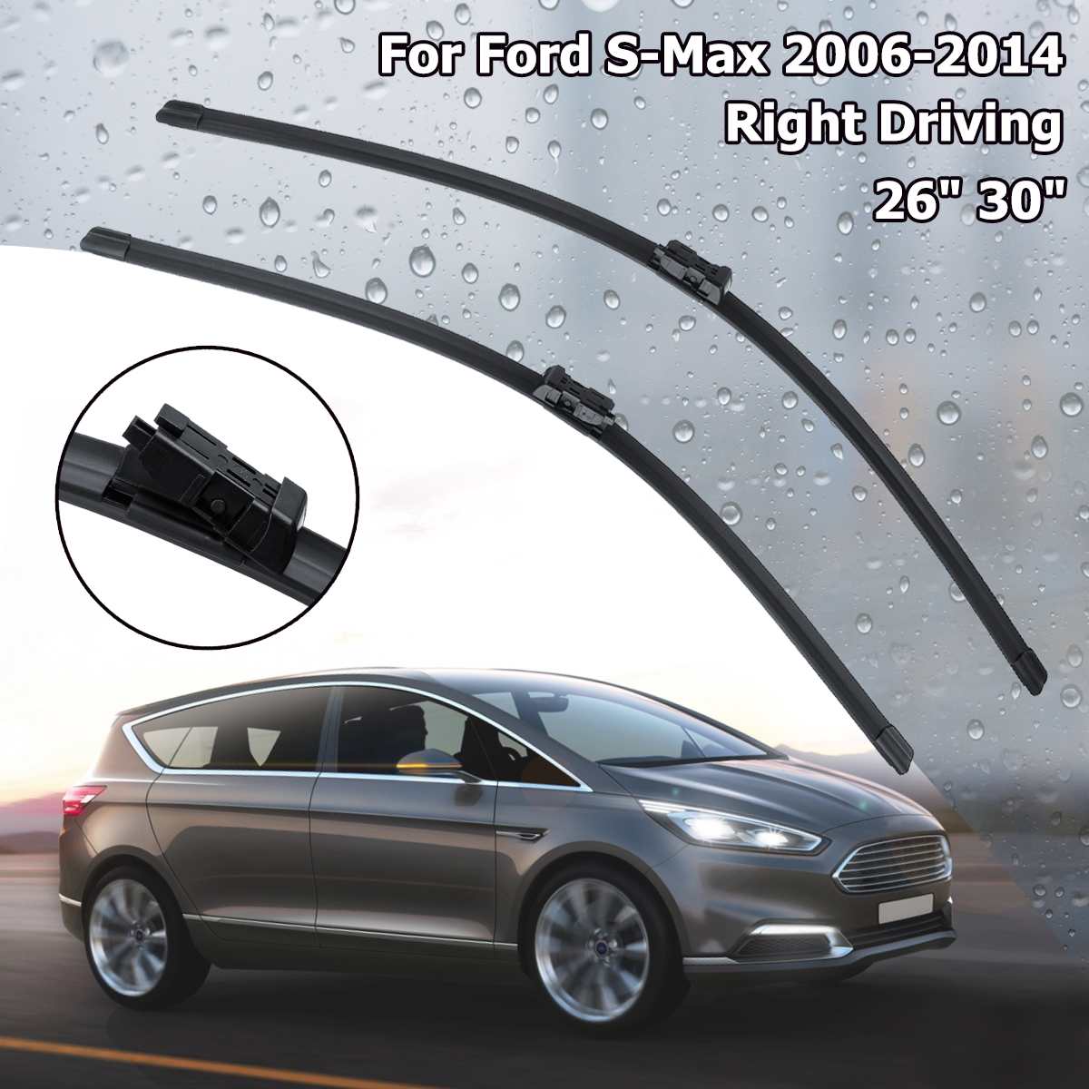 1 Paar 26 "30" Platte Voorruit Ruitenwissers Blades Voor Ford S-Max 2006- Rubber Plastic Auto Accessoires