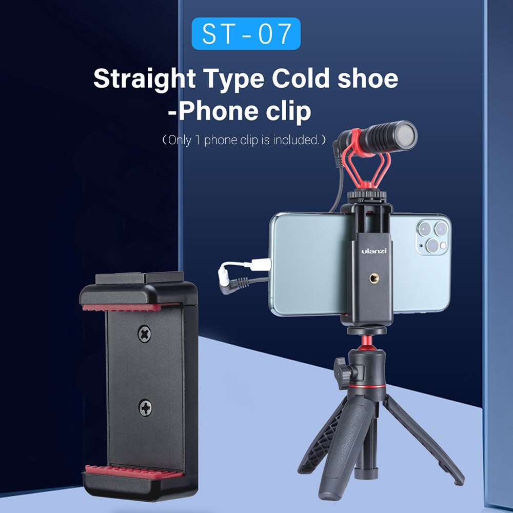 Suporte de telefone ulanzi ST-07 ajustável, para vlogs + 1/4 Polegada parafuso sapato frio para smartphone de 5.6-8.3cm para tripé led luz microfone