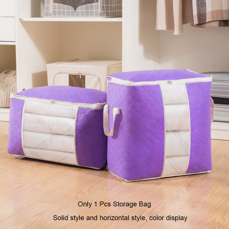 Clothing Storage Bag Package Foldable Quilt Blanket Wardrobe Organizer Large Capacity Travel Shoe Clothes Toys Pouch Accessories: Purple / 56x35x25cm