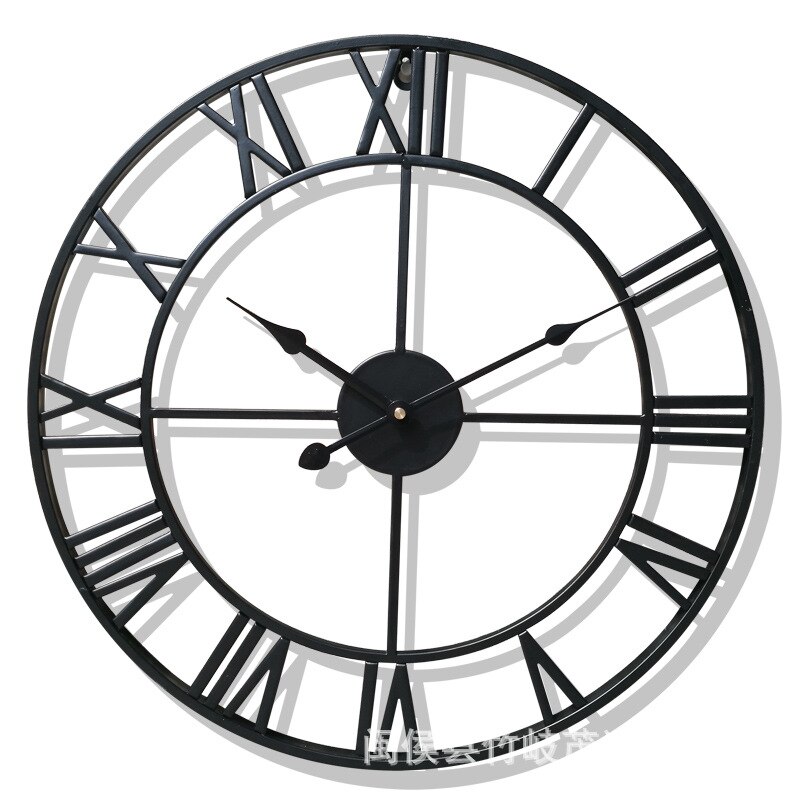 40/47/60/80cm Moderne 3D Große retro Schwarz Eisen Runde Kunst Hohl Metall Wanduhr nordisch Römischen Ziffern Uhr Heimat Dekoration: 47cm Schwarz