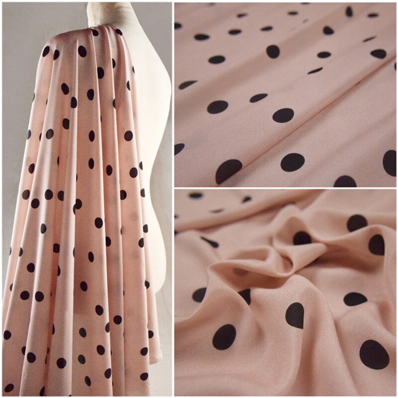 Halve Meter Roze Met 1.8Cm Zwarte Ronde Dot Print Chiffon Stof Voor Dress Shirt Dame Kledingstuk Naaien Materiaal t1422