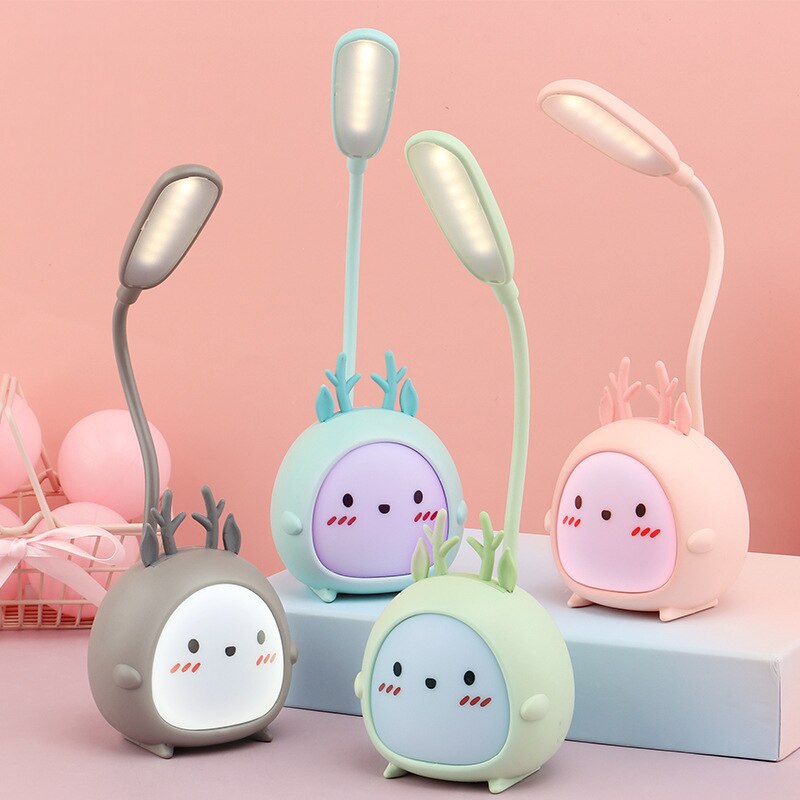 LED Desk Lamp Cute Cartoon Table Lamp Eye Protection Reading Lamps Rechargeable Bedroom Three Mode Night Light For Kids Children