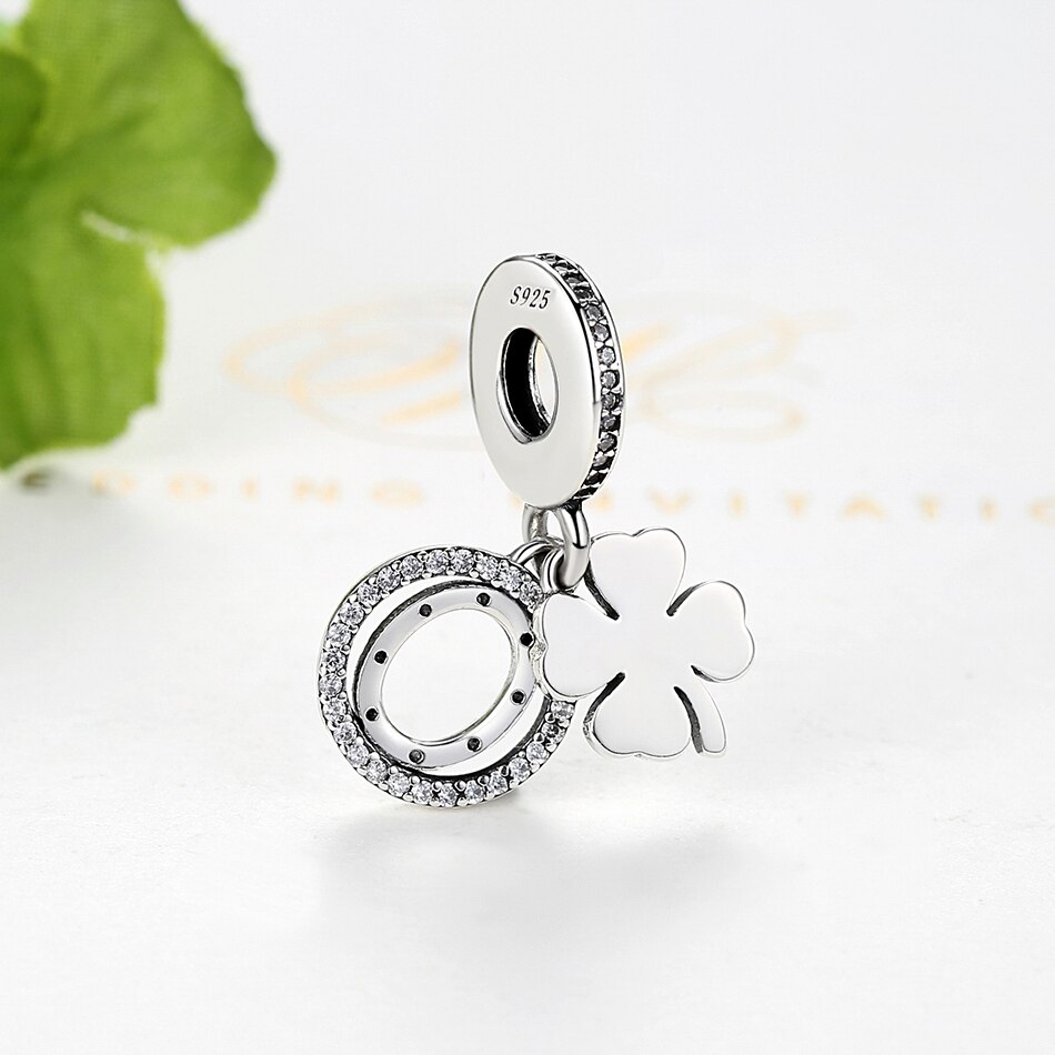 ELESHE Authentic 925 Sterling Silver Charm Lucky Clover Fine Pendant Bead Fit Original Charm Bracelet Necklace Jewelry Making