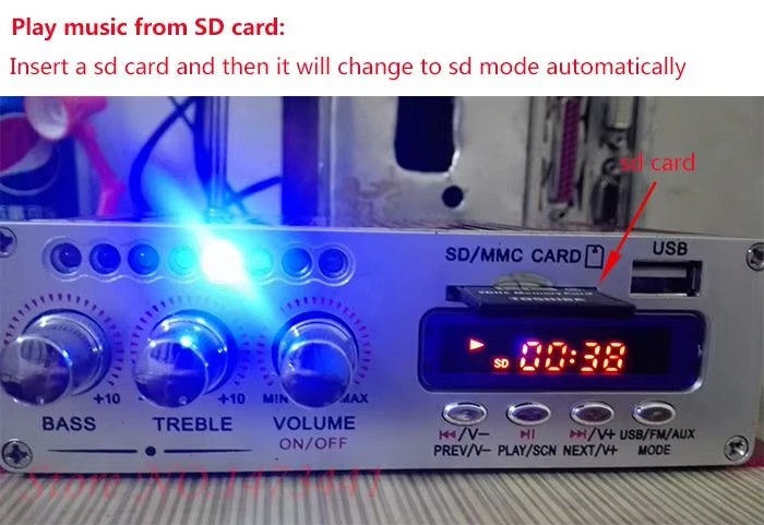 DC 12V Mini Bluetooth Amplifiers Headphone Amp SD/USB Play FM Radio With Remote Control For Home/Car Dac