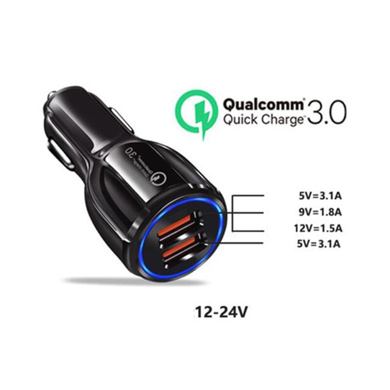 2 Usb Qc 3.0 Auto Lader Snel Opladen 3.0 Mobiele Telefoon Opladen Auto Snellader 2 Port Usb auto Draagbare Oplader