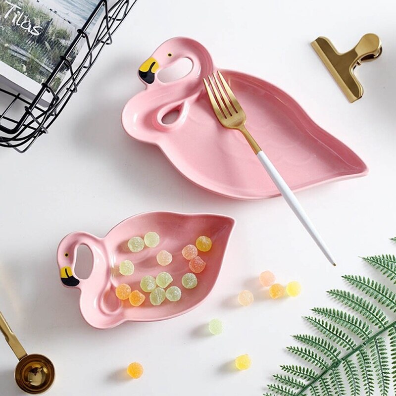 Pink Flamingo Soup Plates Cute Pastry Fruit Cake Dishes Tray Salad Sushi Dinner Ceramic Tableware Girl Xmas