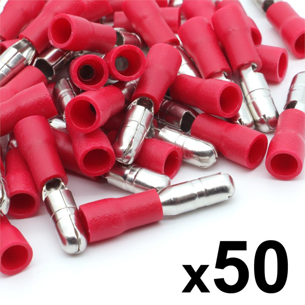 Qty 100, Red Bullet Wire Connectors Insulated Crimp Terminals Electrical Audio Cable Connector In Car Technology GPS Security