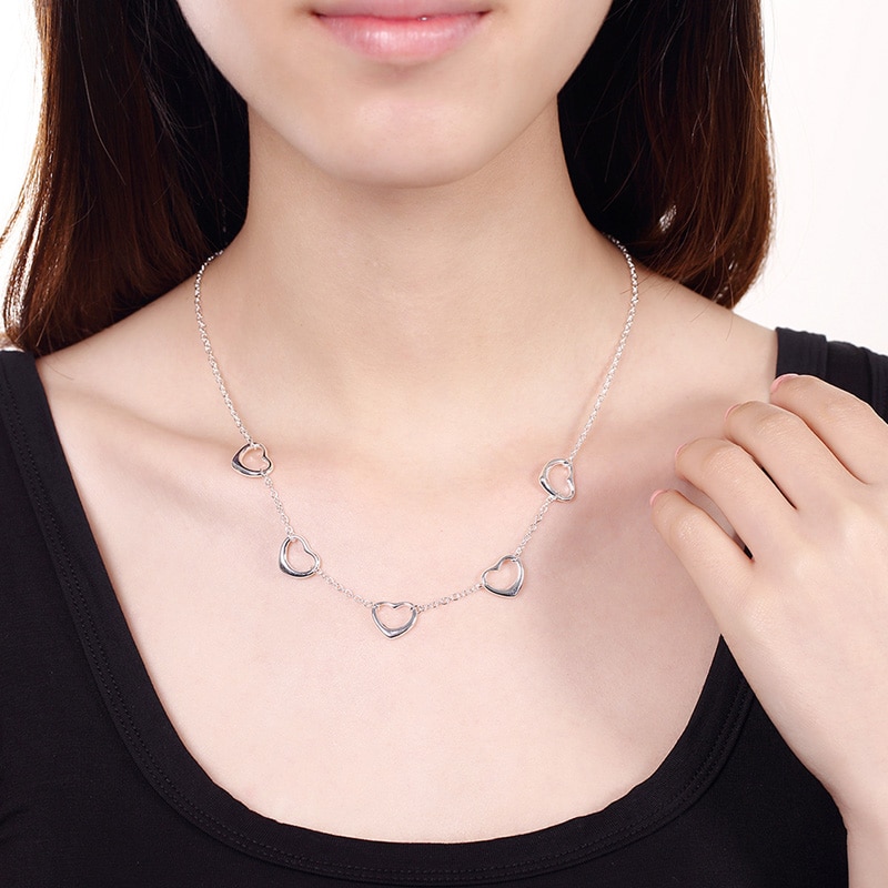 925 Silver Chain Heart Choker Necklace For Women Wedding Jewelry