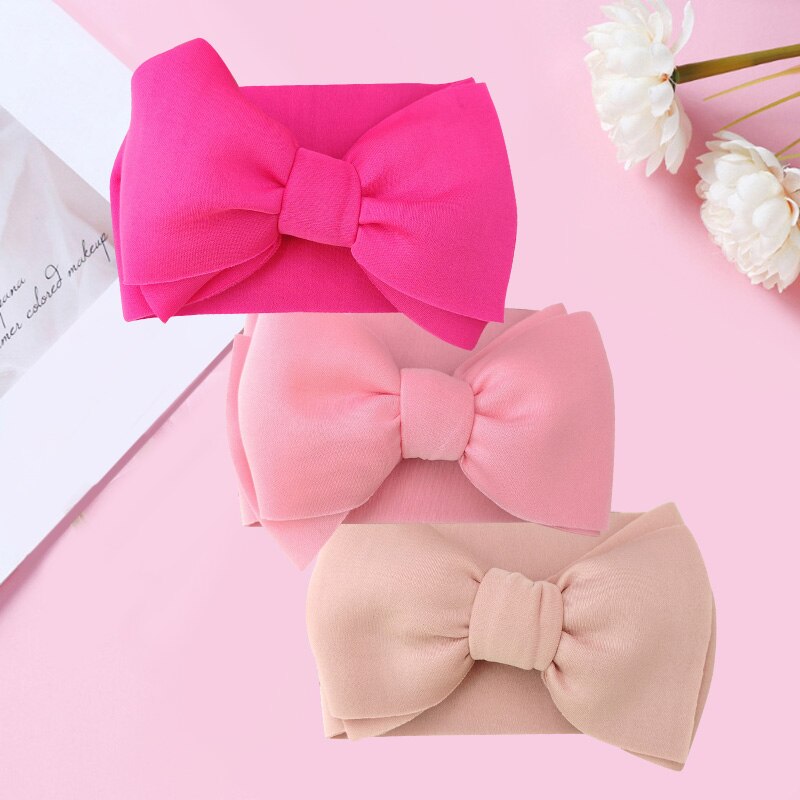 Turban à gros nœud pour bébé fille, bandeau large et doux, élastique pour -né, accessoires pour cheveux, , 3 pièces/ensemble