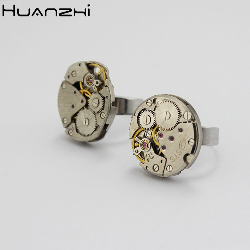 HUANZHI 2020 nowy punk indywidualność fajny aspekt ruch parowy bieg regulowane metalowe pierścionki dla kobiet Człowiek para pierścień