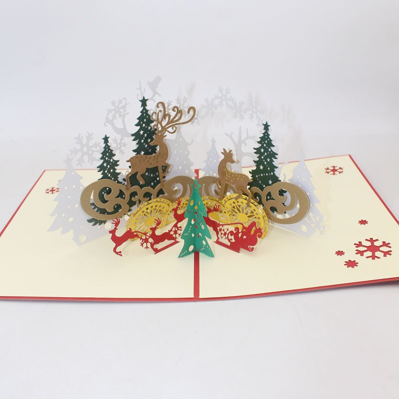 1 stk juledyrtræ 3d pop op-kort postkort med konvolut xmas invitation lykønskningskort til julefest forsyninger