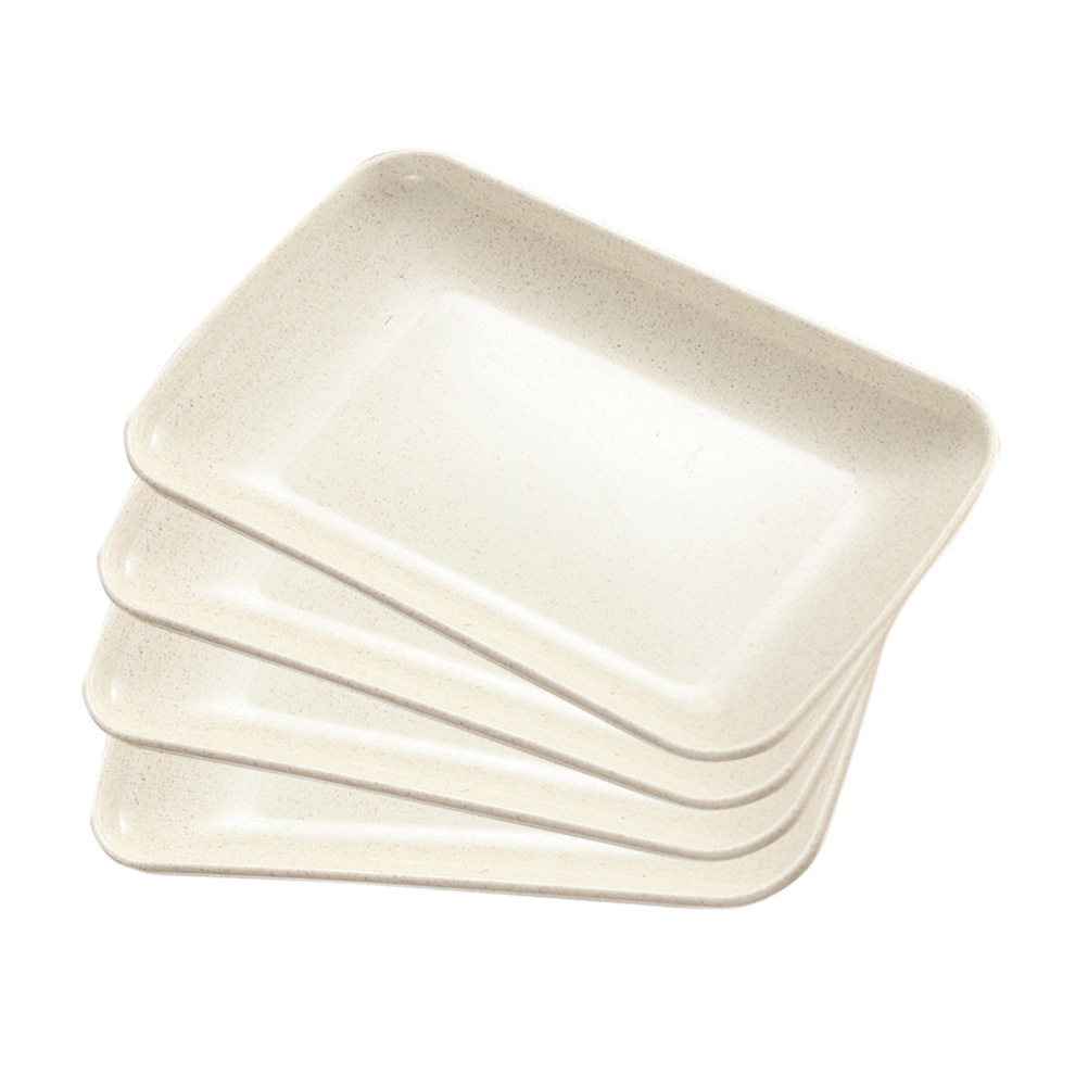 4pcs Wheat Straw Rectangular Dinner Plate Dessert Sushi Pasta Plate Dishes Microwave Oven Available Kitchen Tableware: Beige
