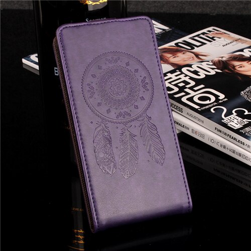 Hongbaiwei voor nokia 5 hoesje, reliëf leren hoesje voor nokia 5 flip case, verticale achterkant, magnetische beschermhoes: Fl paars