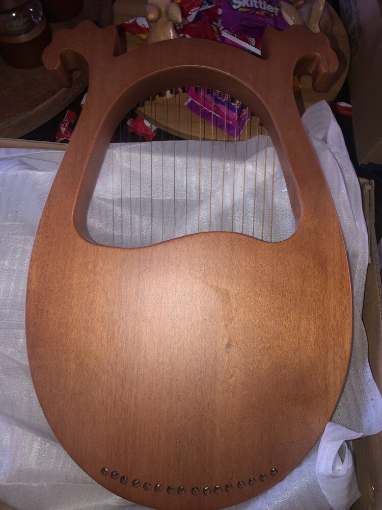 16-String Wooden Lyre with Tuning Wrench Solid Wood Stringed Instruments Mini Harp Musical Instrument Music Maker Toys