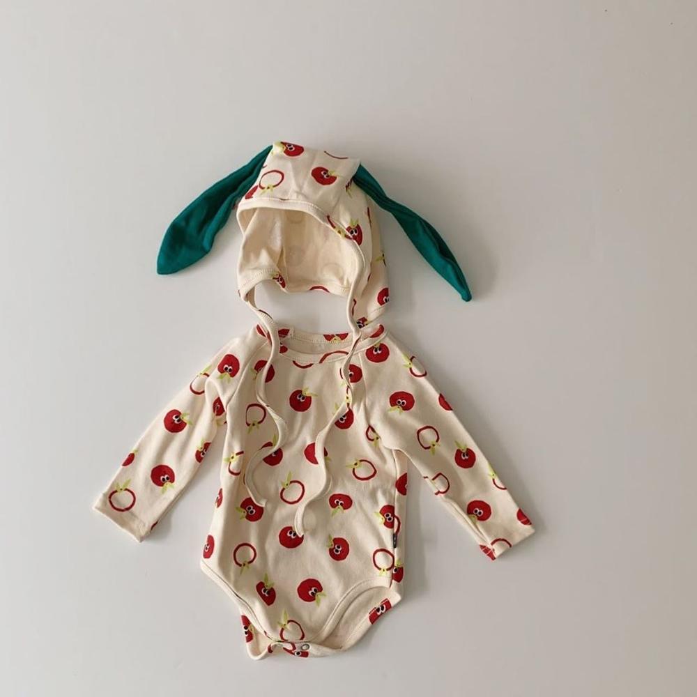 Milancel 2020 baby tøj gulerod og æble print småbørn piger dreng bodysuits sød baby et stykke med hat: Æble / 6m
