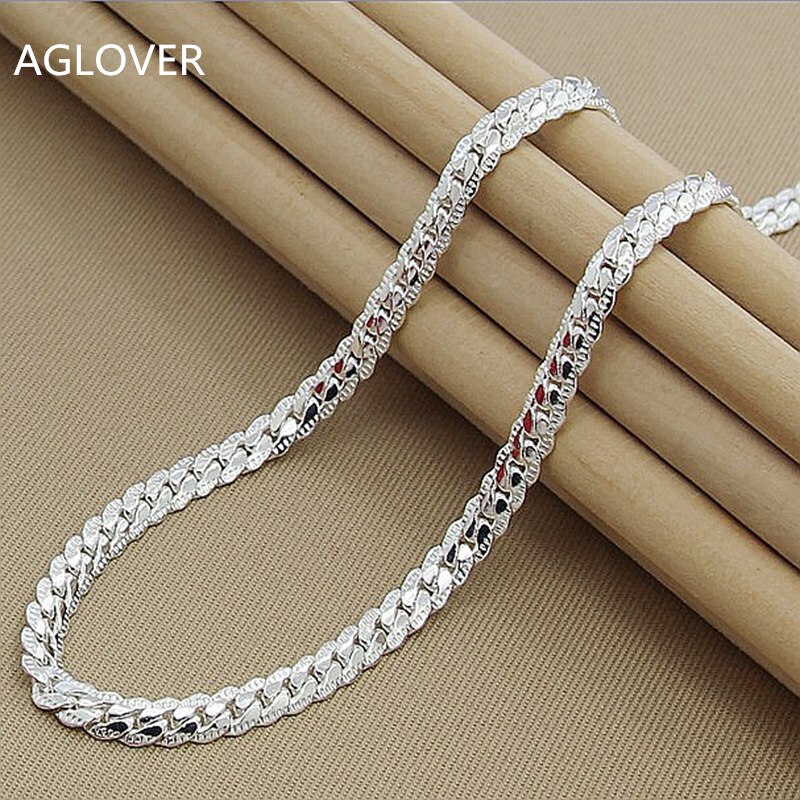 AGLOVER – collier en argent Sterling 925 pour hommes et femmes, 6mm, chaîne complète latérale 18/20/24 pouces, bijoux de fiançailles de mariage à la