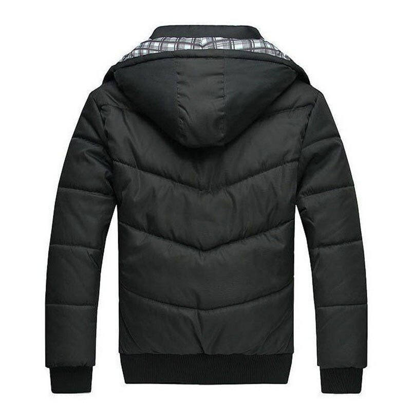 Men Black Hooded Keep Warm Padded Down Jacket Winter Outdoor Thremal Overcoat Outwear Windbreaker Hiking Camping Skiing Coat