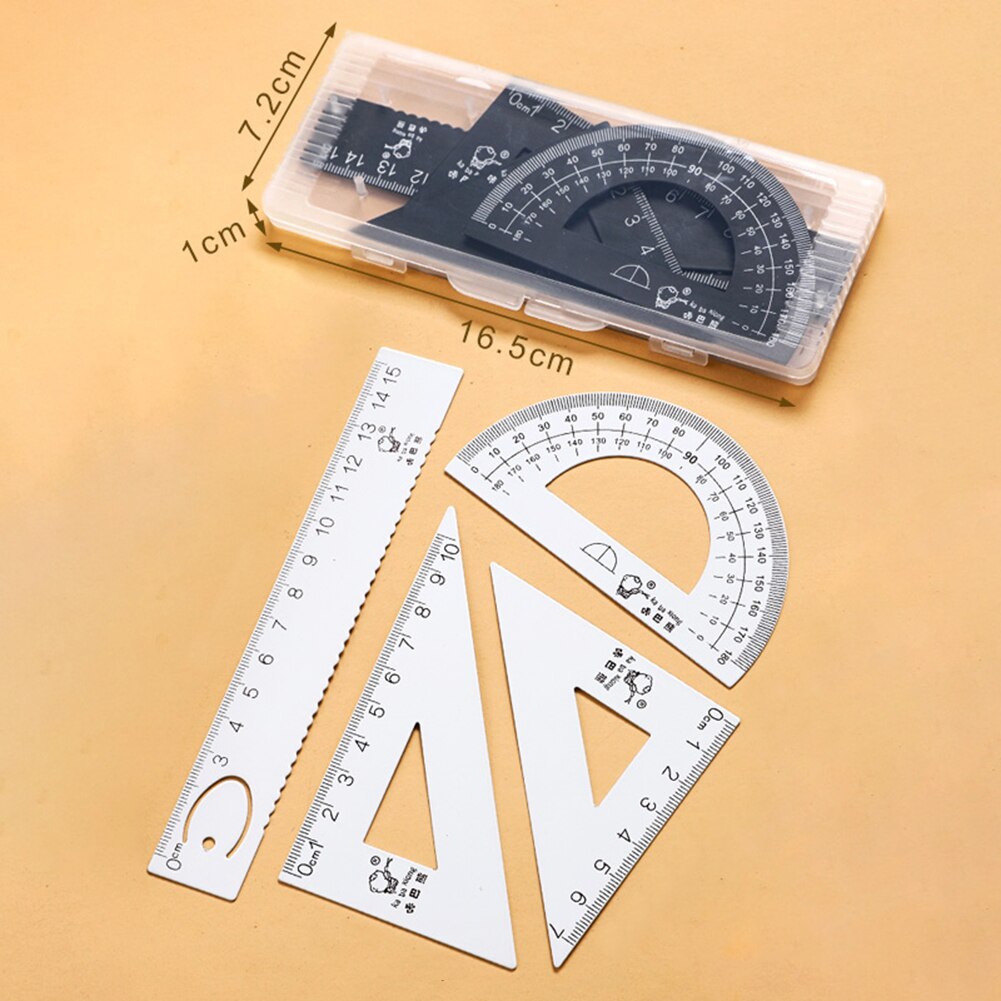 4 pcs/Set Square Triangle Ruler Aluminum Alloy Protractor Set Drawing School Supplies 2 Colors Available