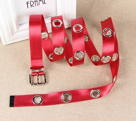 Lange Persoonlijkheid Casual Ring Black Metal Riem Vrouwelijke Studenten Jean Canvas Taille Riemen Tij Zilveren Pin Gesp Mannen lady: red color