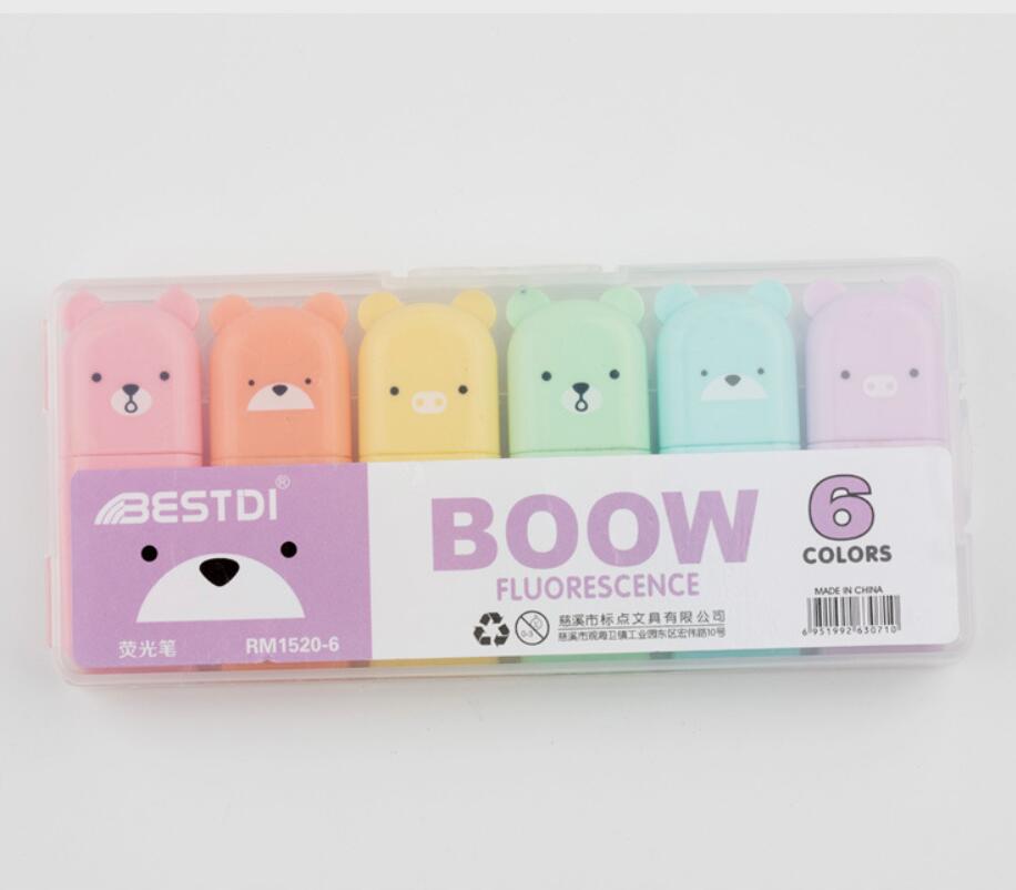 10 box/lot Mini Cute Bear Highlighter Kawaii 4/5/6 colors Drawing Painting Art Marker Pen School supplies Stationery: 6 colors in 1 box