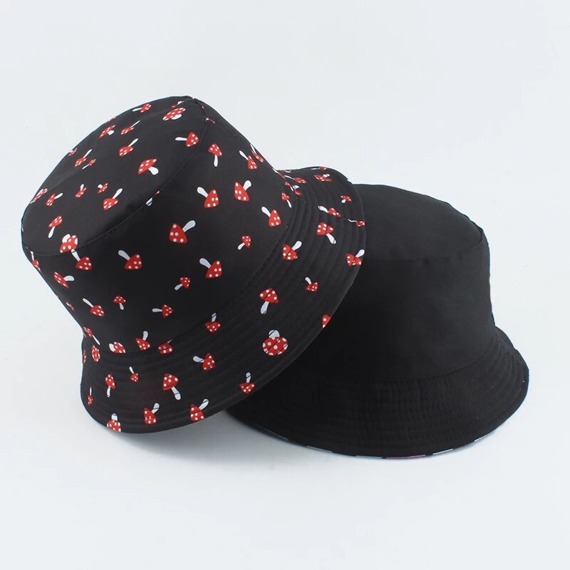 Panama Emmer Hoed Mannen Vrouwen Zomer Emmer Cap Banana Print Geel Bob Hoed Hip Hop Gorros Vissen Visser Hoed: mushroom black