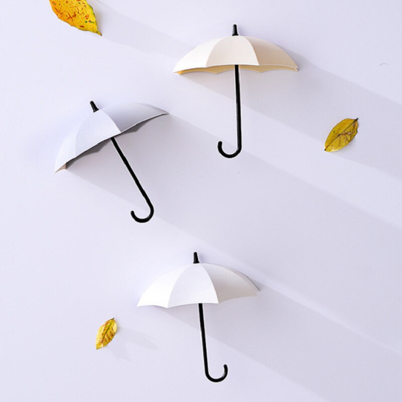 3 stuks paraplu sleutelrek muurbevestiging zelfklevend geen boren decoratieve hanger: Beige grijs wit