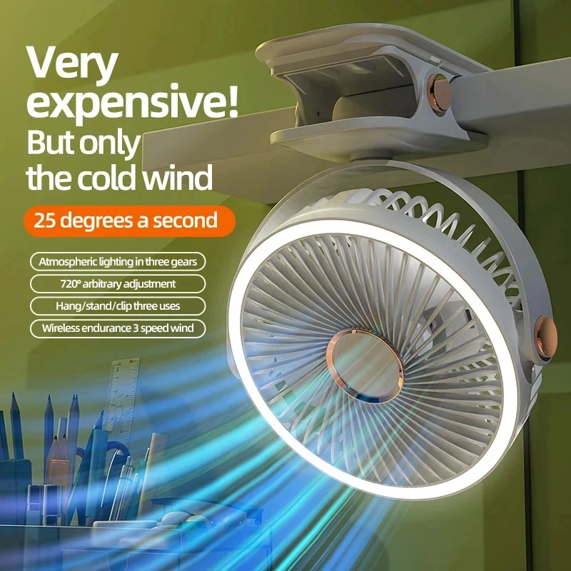 Xiaomi 8000Mah Clip-On Ventilator 3 Speed Stille Oplaadbare Desktop Draagbare Luchtcirculatieventilator Draadloze Ventilator Met Led-Licht Kamperen Thuis
