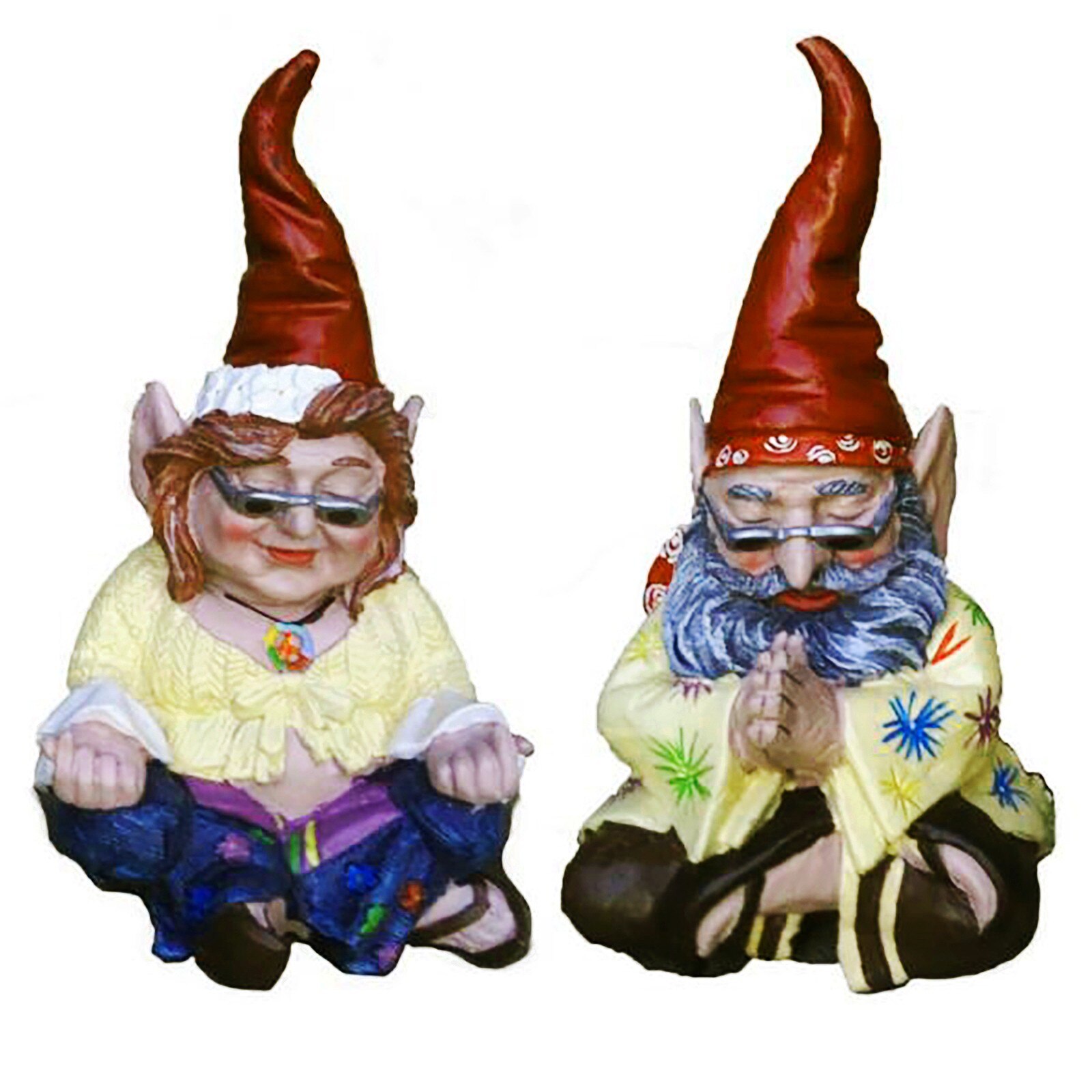 4 # Tuin Gnome Paar Standbeeld-Handgeschilderde Gnome Paar Standbeeld Van Yoga Meditatie Gnome Hars Standbeelden Binnenplaats boom Decoratie: Default Title