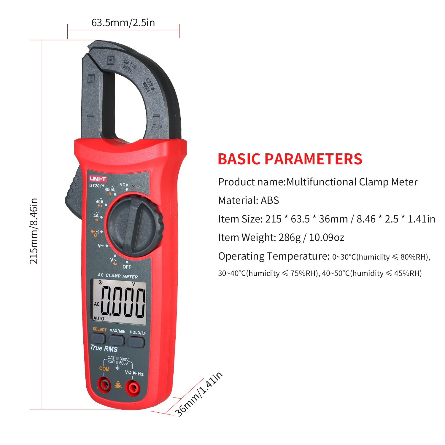 UNI-T UT201 + 4000 Zählt Digital Clamp Meter True RMS-Multimeter Clamp Amperemeter Spannung Meter NCV Test Universal Meter Tester