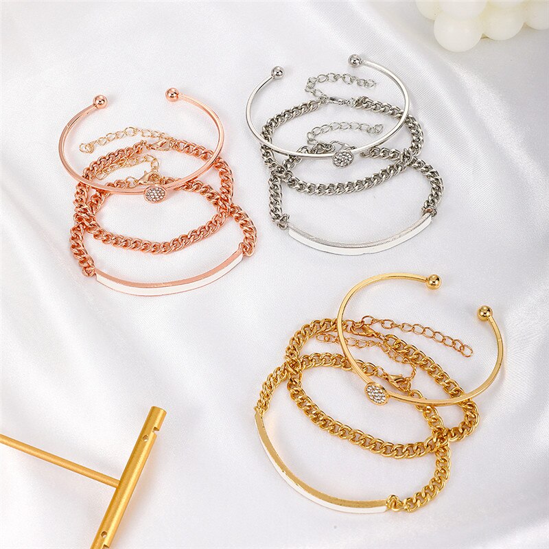 Modyle Punk Heavy Metal Big Thick Chain Bracelet Set Women Retro Geometric Metal Twist Chain Bangles Bracelet Jewelry