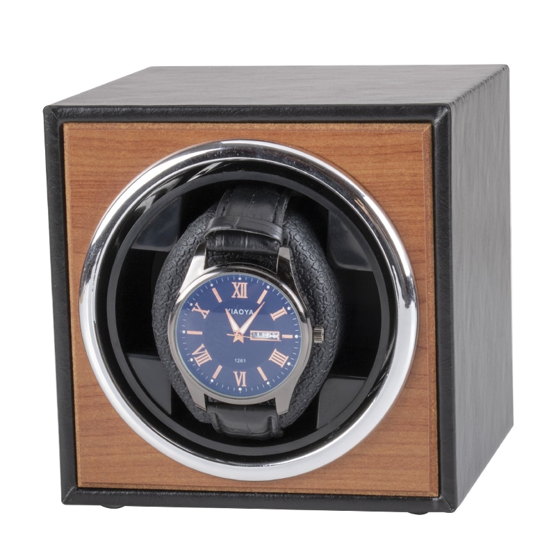 Enkelt imiteret pu læder korn automatisk ur opruller boks motor mover rotator optræk boks batteri watchwinder remontoir