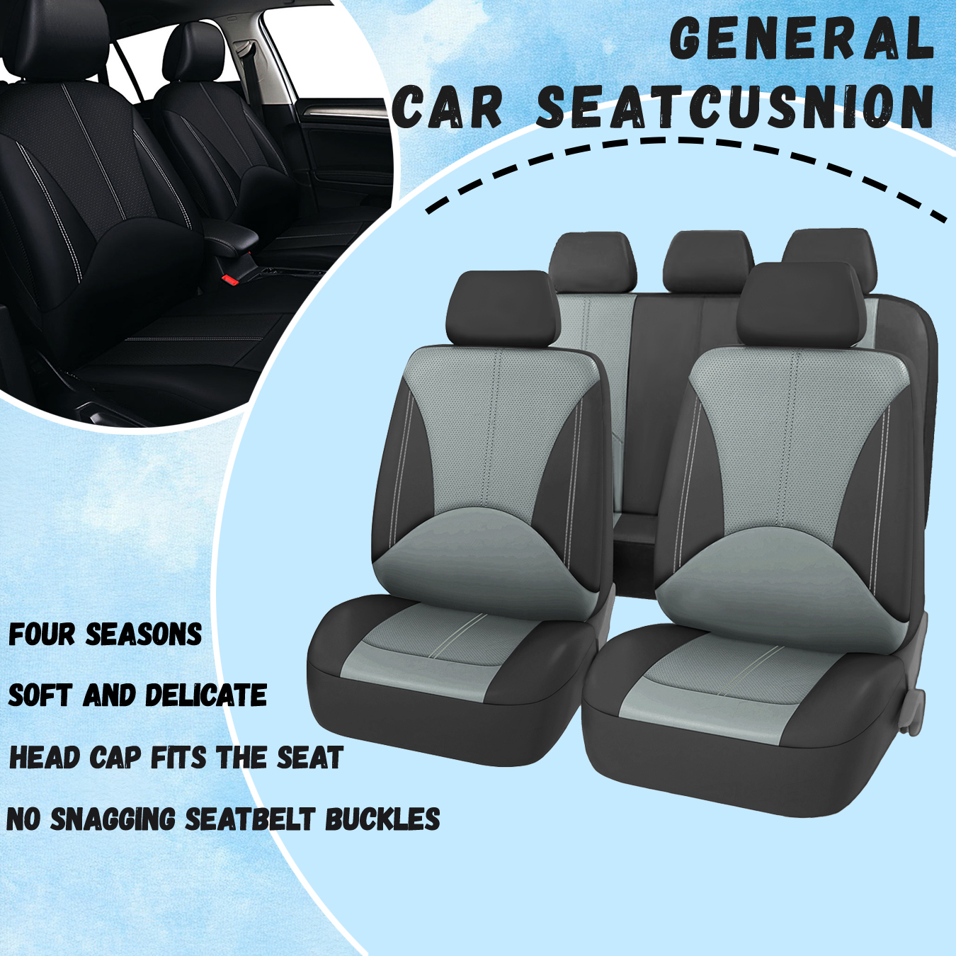 Kunstleer autostoelhoezenset Ademend autostoelkussen Universele, volledig verpakte stoelhoes Compatibel met airbag: Donkerblauw